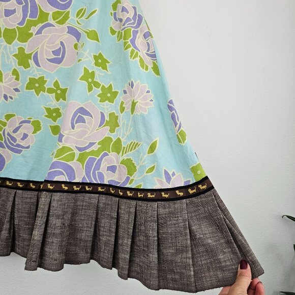 Matilda Jane Womens Sz M Linen Blend Patchwork Floral Print Pleated Hem Skirt - Picture 5 of 13